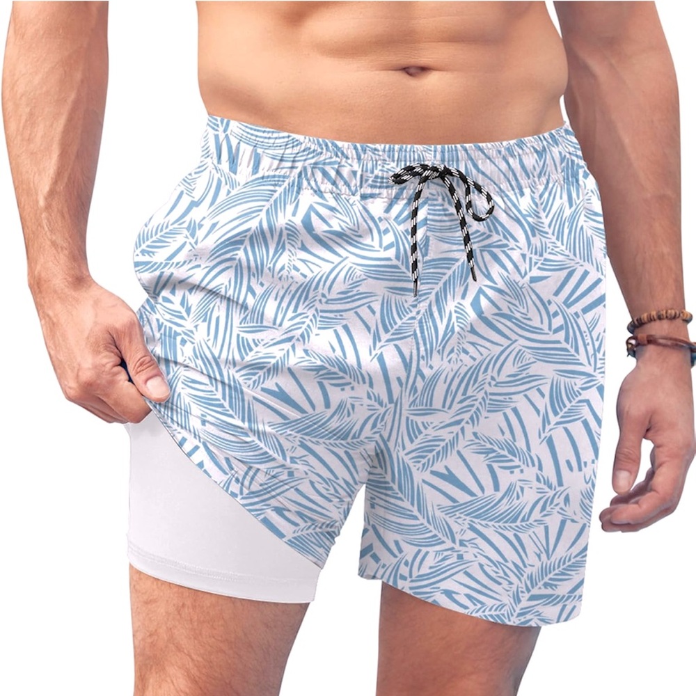 NWT COOFANDY Swim Trunk/Quick Dry Board Shorts w/Compression Liner 2 in 1, XXL